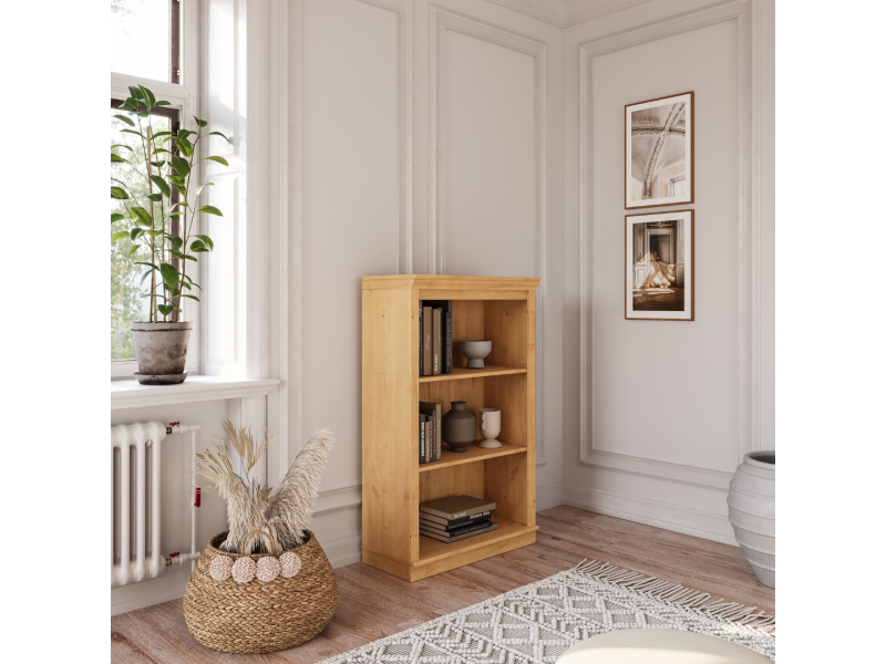 Estante de madeira com 1,19 m no acabamento cera natural / Coleção biblioteca